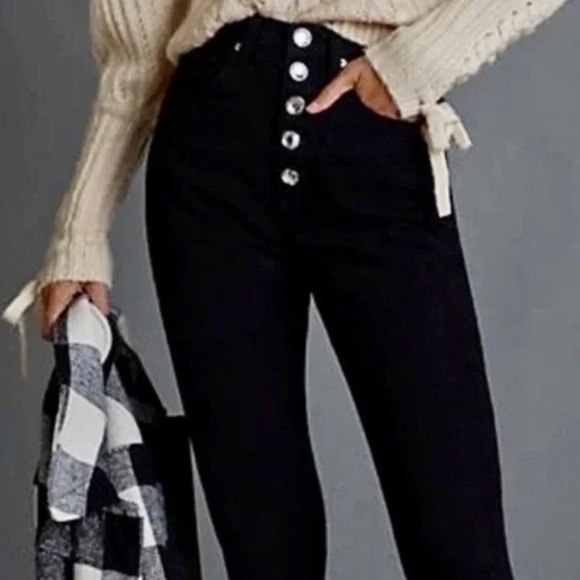 NWT!! WEWOREWHAT Danielle Black Crystal Button Straight Leg Jeans Cotton Size 26 - Picture 6 of 16